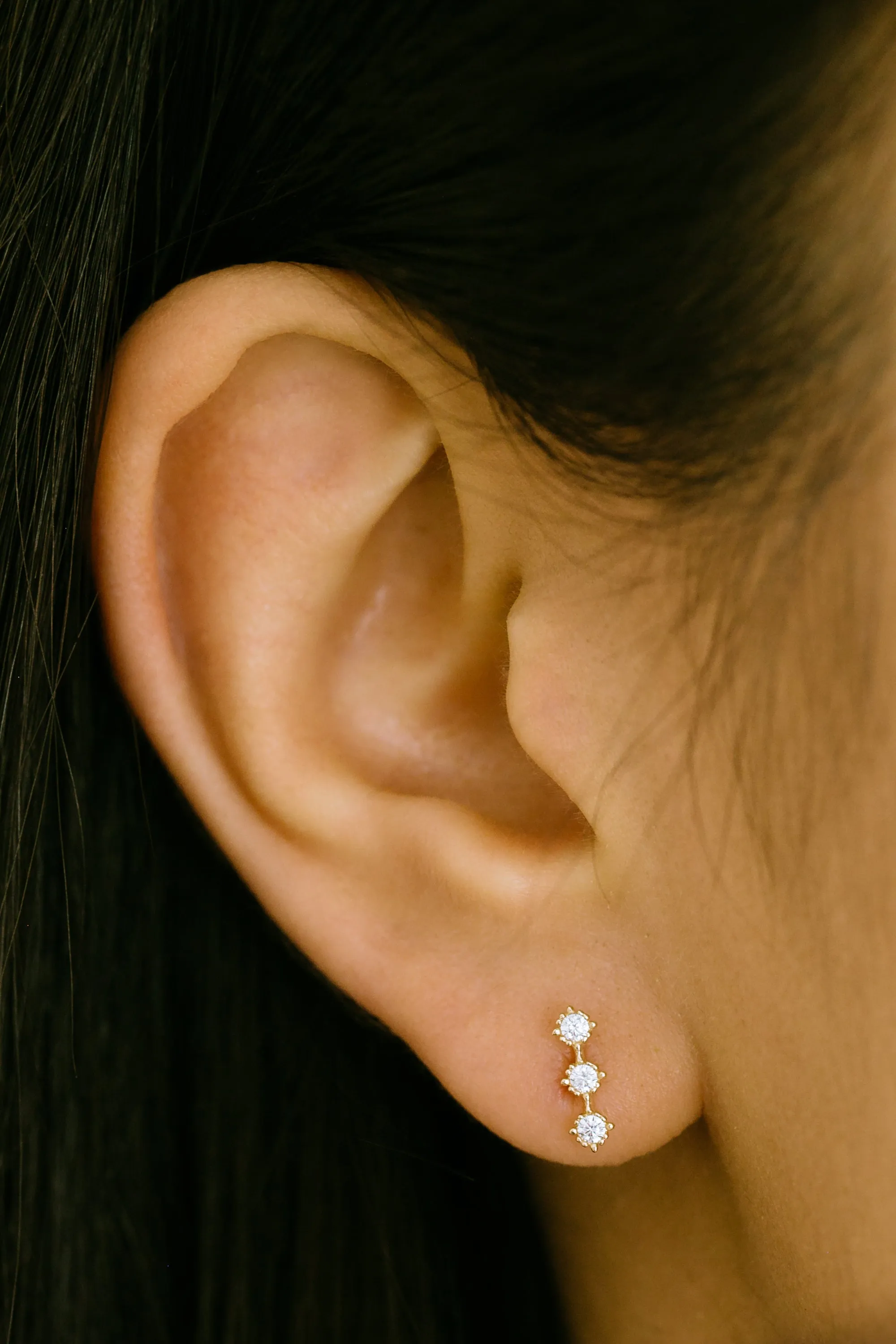 14K GOLD JEWELRY MINIMALIST DELICATE CZ CIRCLE ROUND STICK BARBELL EAR STUD EARRING PIERCING