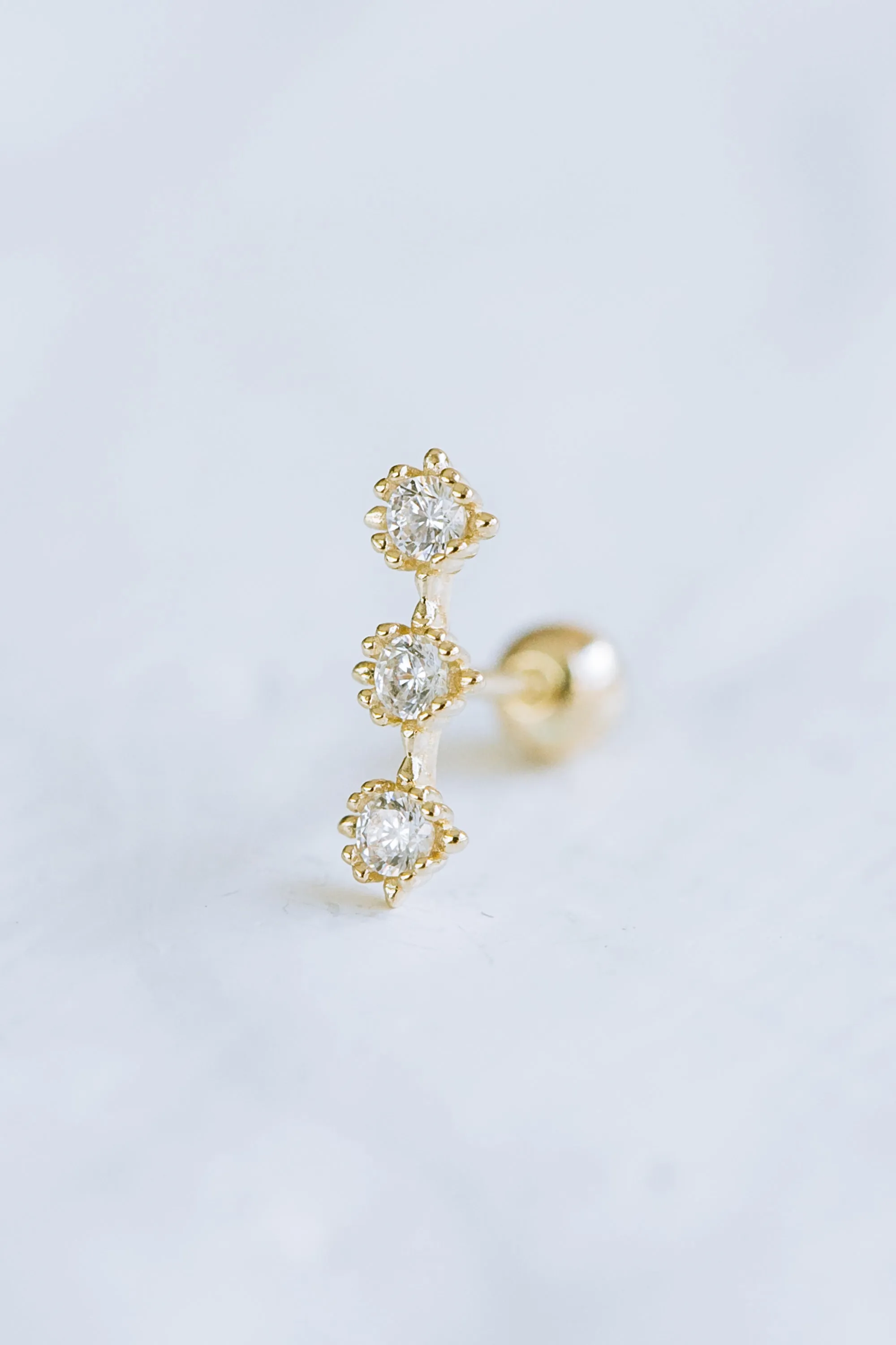 14K GOLD JEWELRY MINIMALIST DELICATE CZ CIRCLE ROUND STICK BARBELL EAR STUD EARRING PIERCING