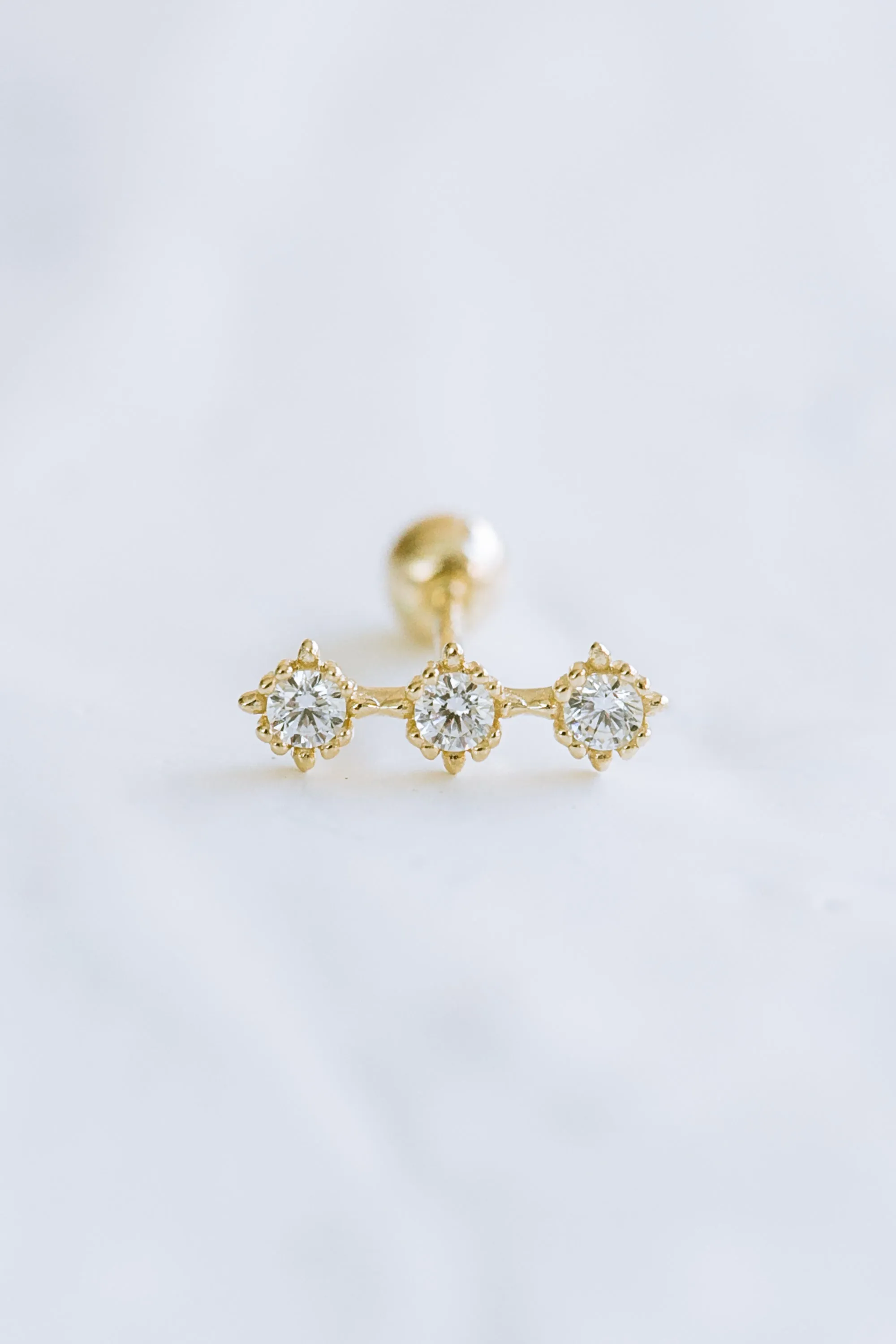 14K GOLD JEWELRY MINIMALIST DELICATE CZ CIRCLE ROUND STICK BARBELL EAR STUD EARRING PIERCING