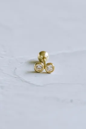 14K GOLD JEWELRY MINIMALIST DELICATE DOUBLE CZ BALL BARBELL EAR STUD EARRING PIERCING