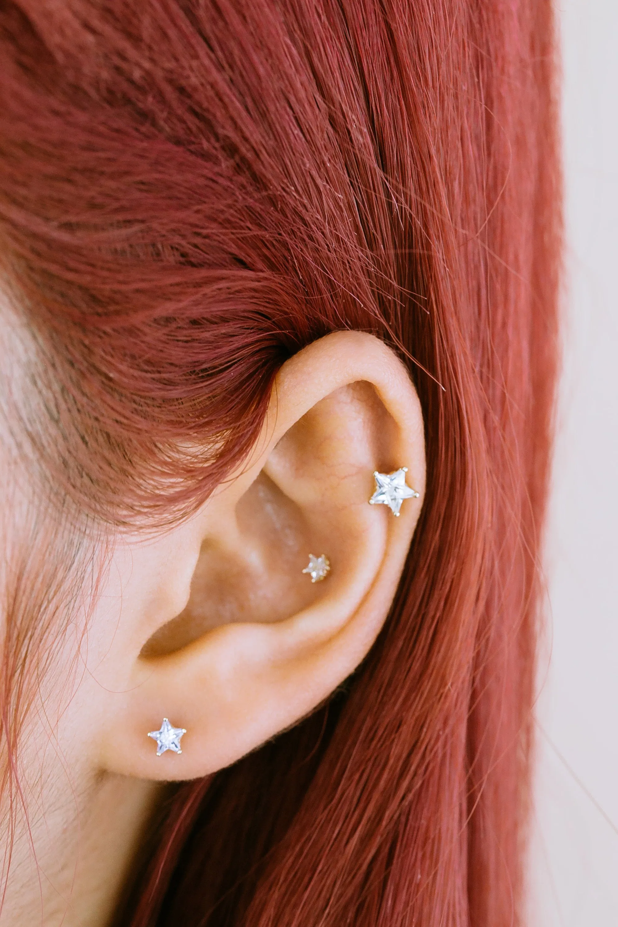 14k Real Gold 18g Cz Star Forward Tragus Cartilage Inner Conch Helix Ear Post Stud Internally threaded Earring Labret Piercing Women Men