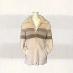 1970s Cream Wool Sweater Jacket by Eddie Bauer. Zip Up Cardigan with  Gray Stripes. Sustainable Clothing.