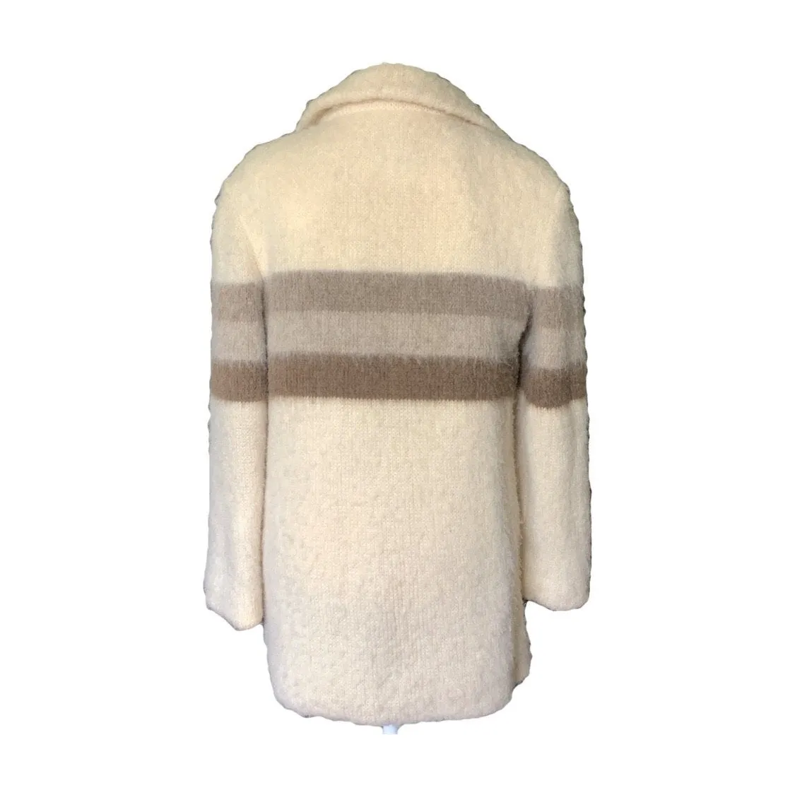 1970s Cream Wool Sweater Jacket by Eddie Bauer. Zip Up Cardigan with  Gray Stripes. Sustainable Clothing.