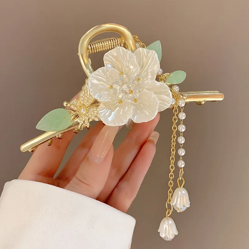 1pc Tassel Claw Clip Faux Pearl Flower Claw Clips Butterfly Jaw Clip Elegant Hair Styling Accessories Ponytail Holder Hair Clips Women Girls Hair Accessories