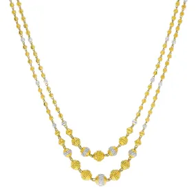 22K Multi Tone Gold Layered Necklace W/ Double Gold Ball Strands