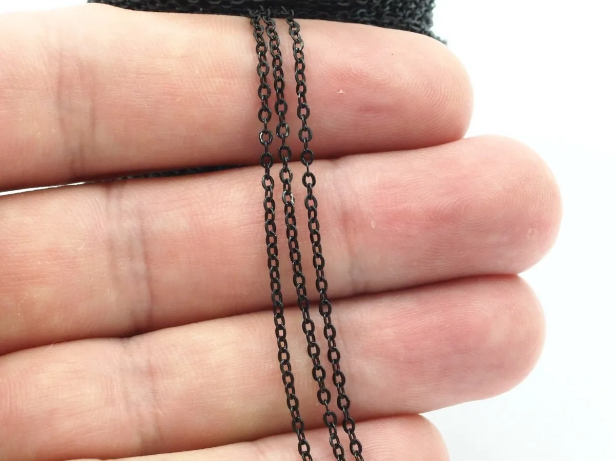 2mm Black Chain, 20 M. (1.5x2mm) Black Brass Soldered Chain - Y006 Black ( Z002 )