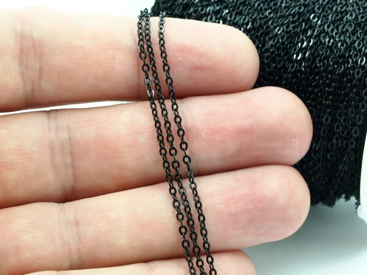 2mm Black Chain, 20 M. (1.5x2mm) Black Brass Soldered Chain - Y006 Black ( Z002 )