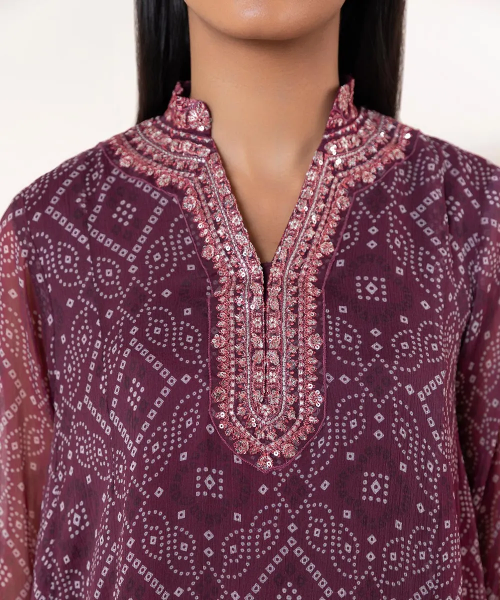 3 Piece - Embroidered Chiffon Suit