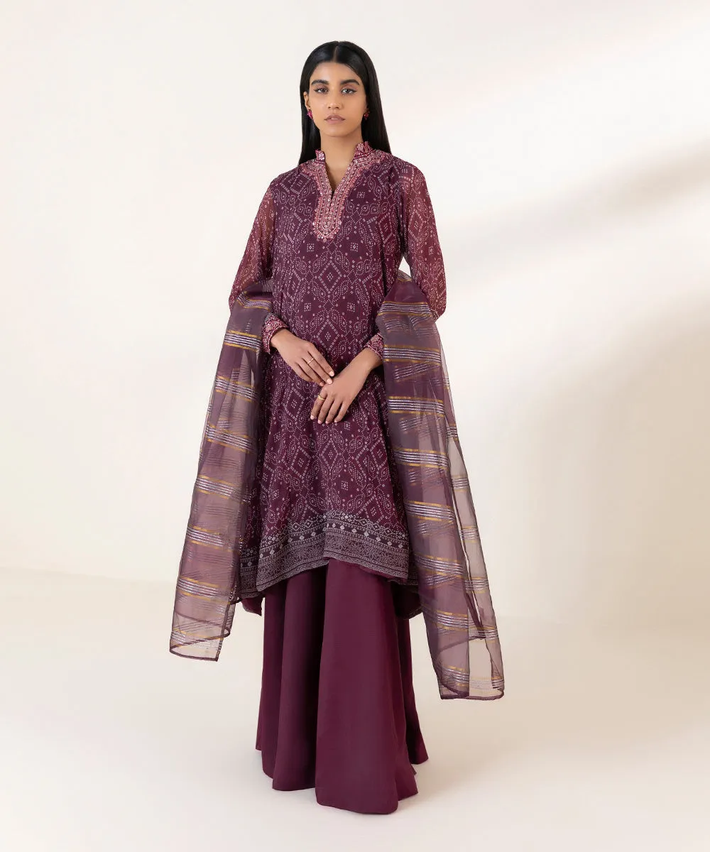 3 Piece - Embroidered Chiffon Suit