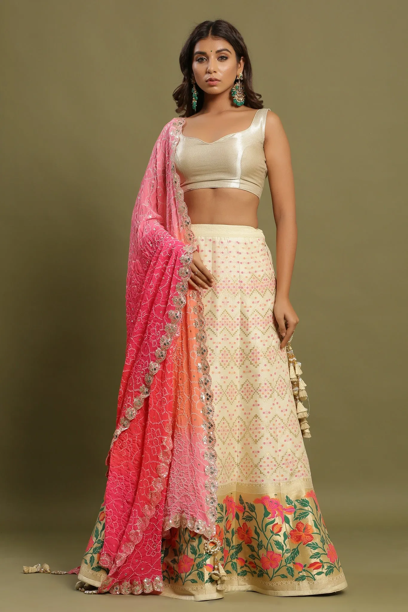 30Z219-RO White Embroidered Silk Lehenga with Dupatta