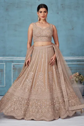 32A037 Beige Embroidered Designer Lehenga With Dupatta