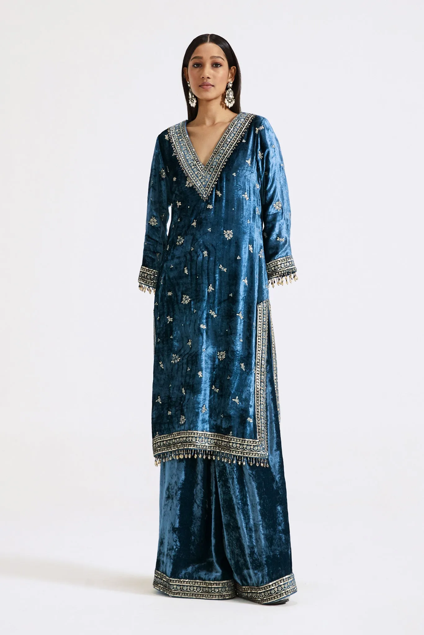 51Z003-RO Blue Velvet Embroidered Sharara Suit with Dupatta