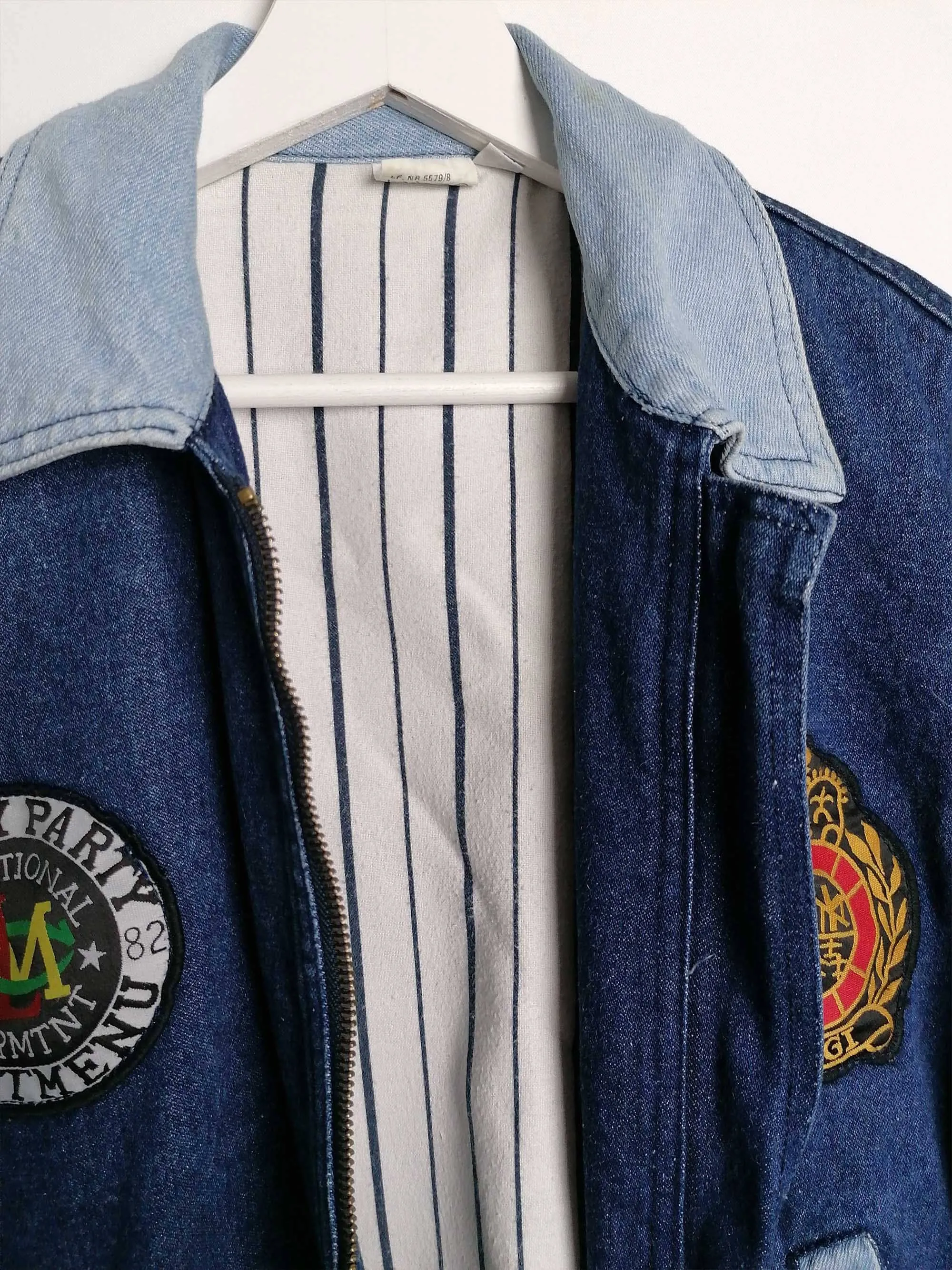 80's Denim College Jacket with Patches - size M