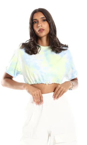 97253 Tri-Toned Tie Dye Cropped Tee - Pale Apple Green, Blue & White