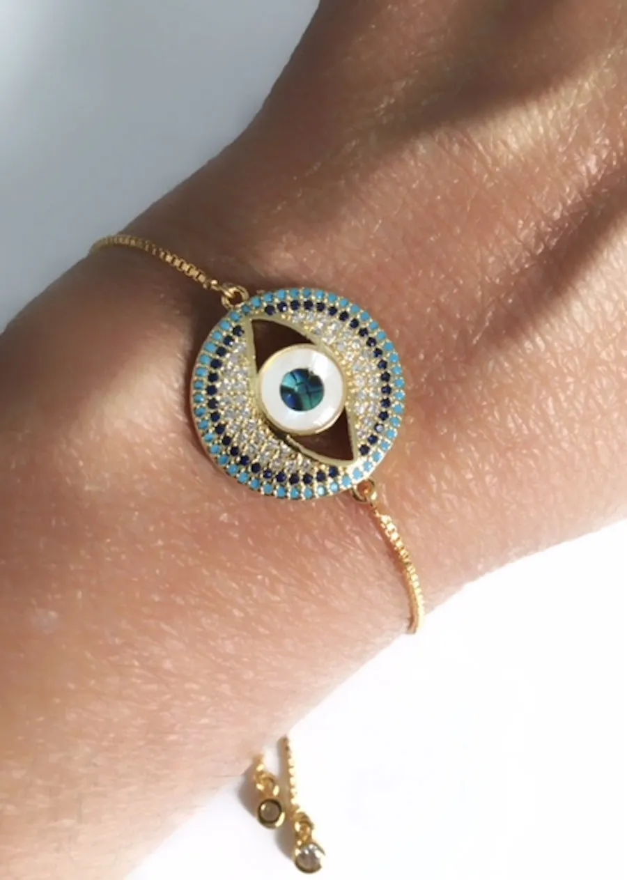 Abalone Evil Eye Bolo Chain Bracelet