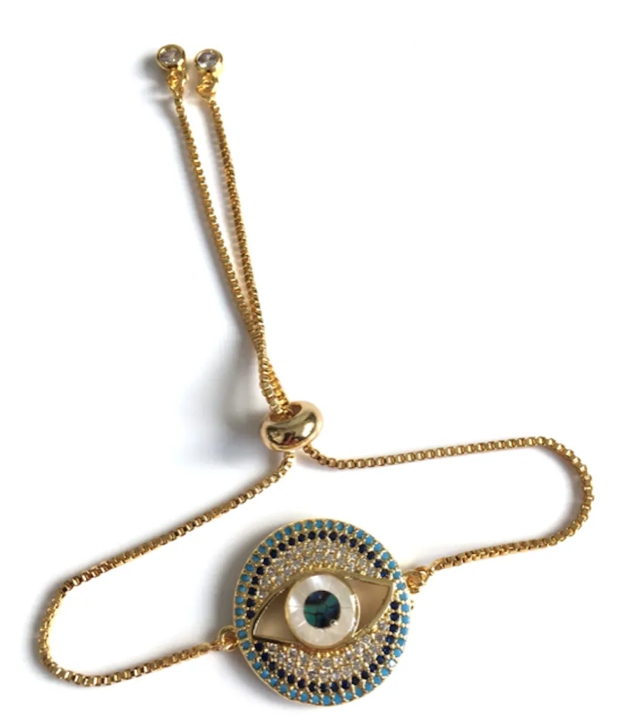 Abalone Evil Eye Bolo Chain Bracelet