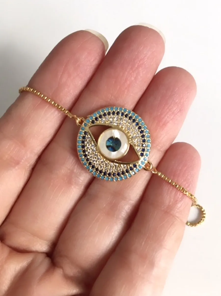 Abalone Evil Eye Bolo Chain Bracelet