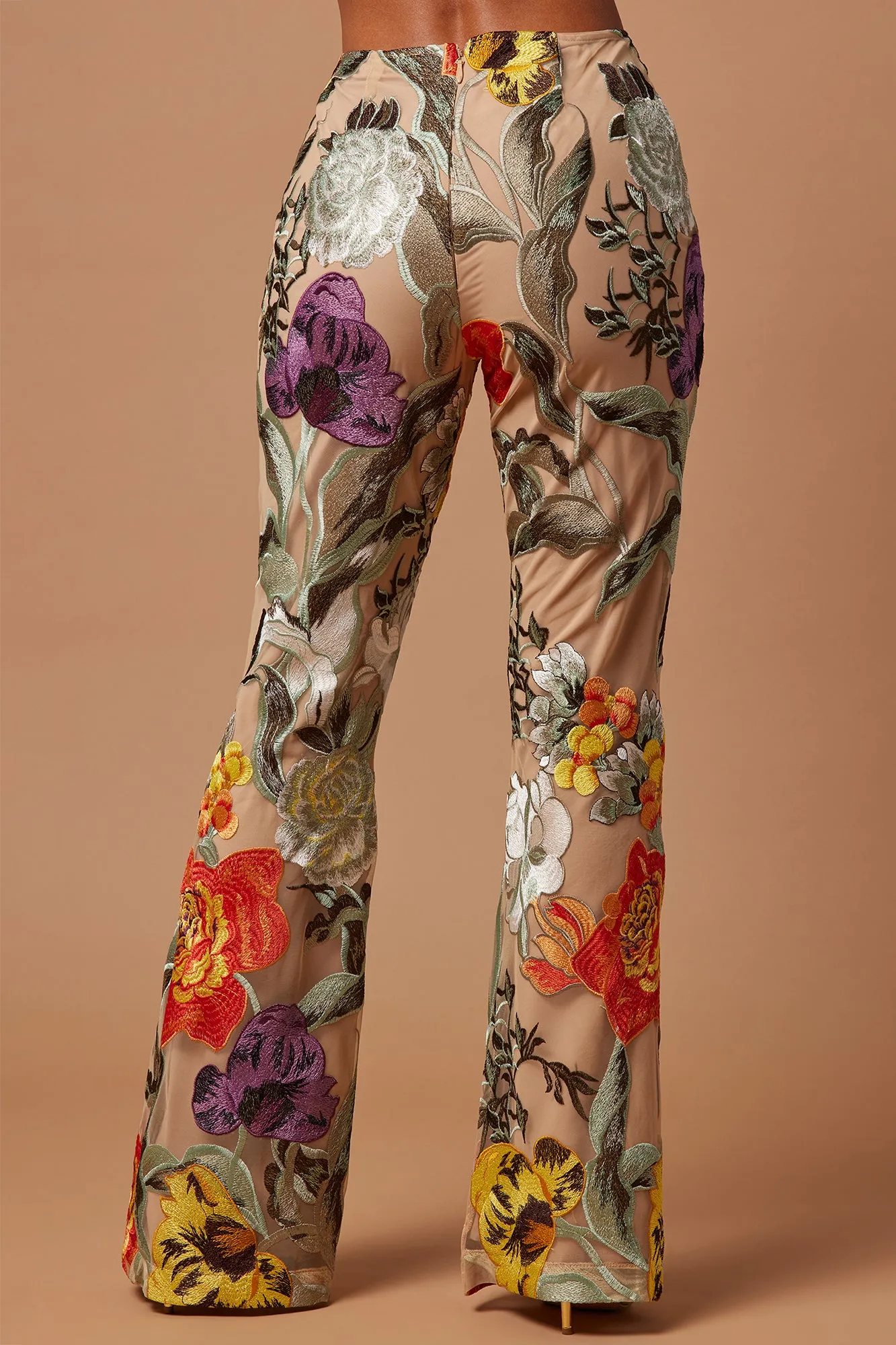 Adaila Floral Embroidered Pant - Nude/combo