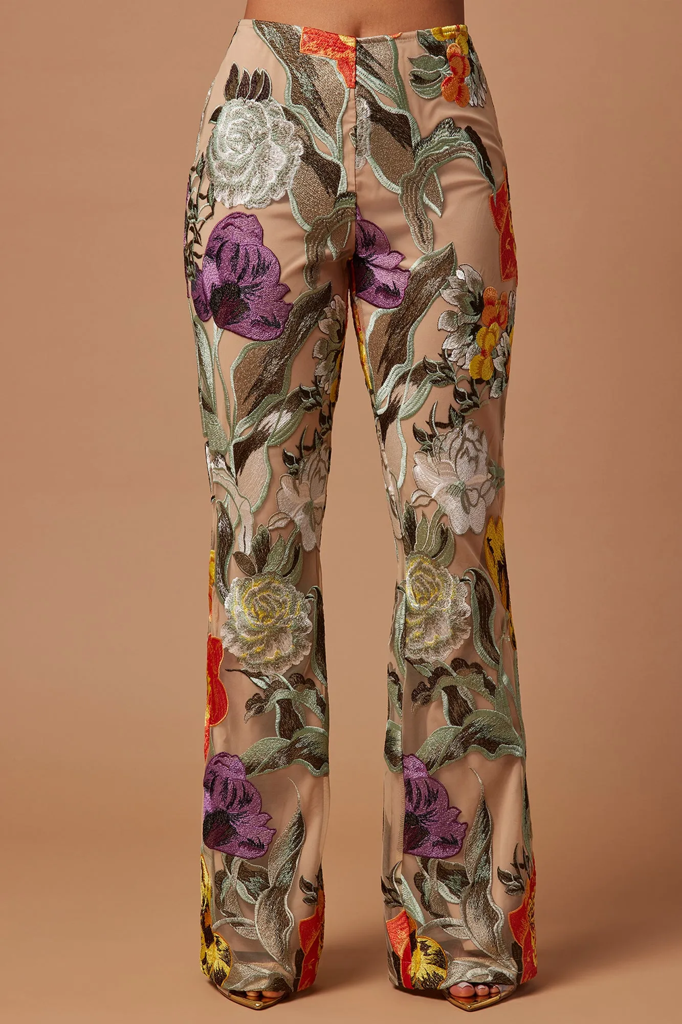 Adaila Floral Embroidered Pant - Nude/combo