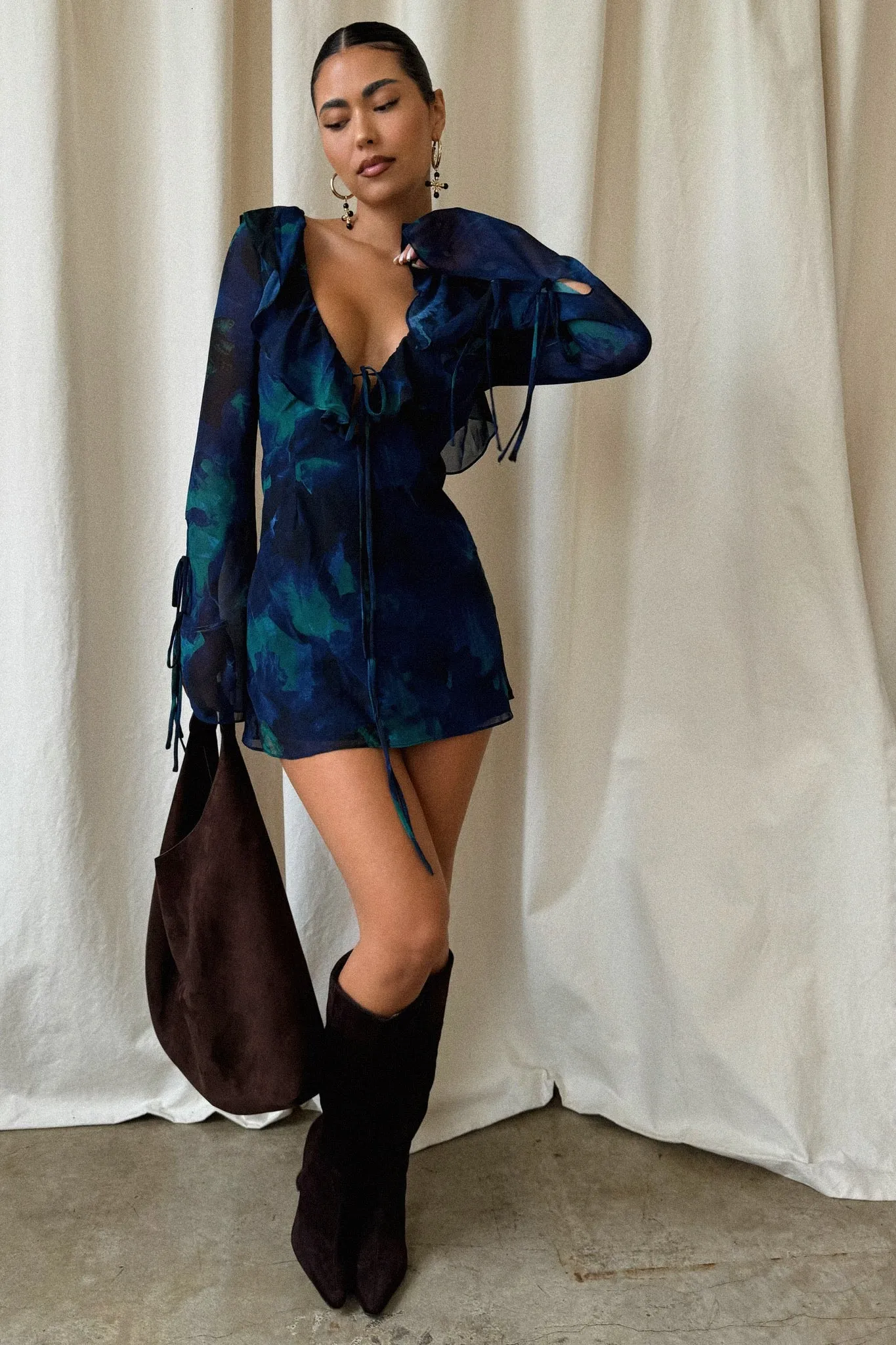 Adeline Long Sleeve Mini Dress - Blue Multi