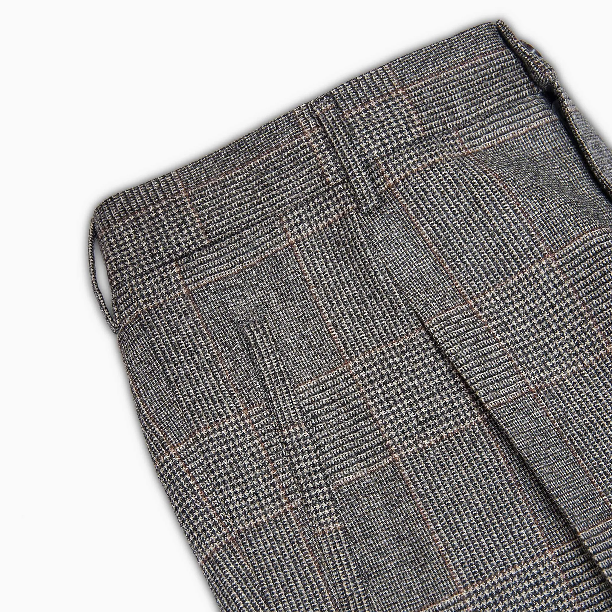 Alain Pleated Chino high wool and cashmere flannel Prince of Wales (anthracite and brown)