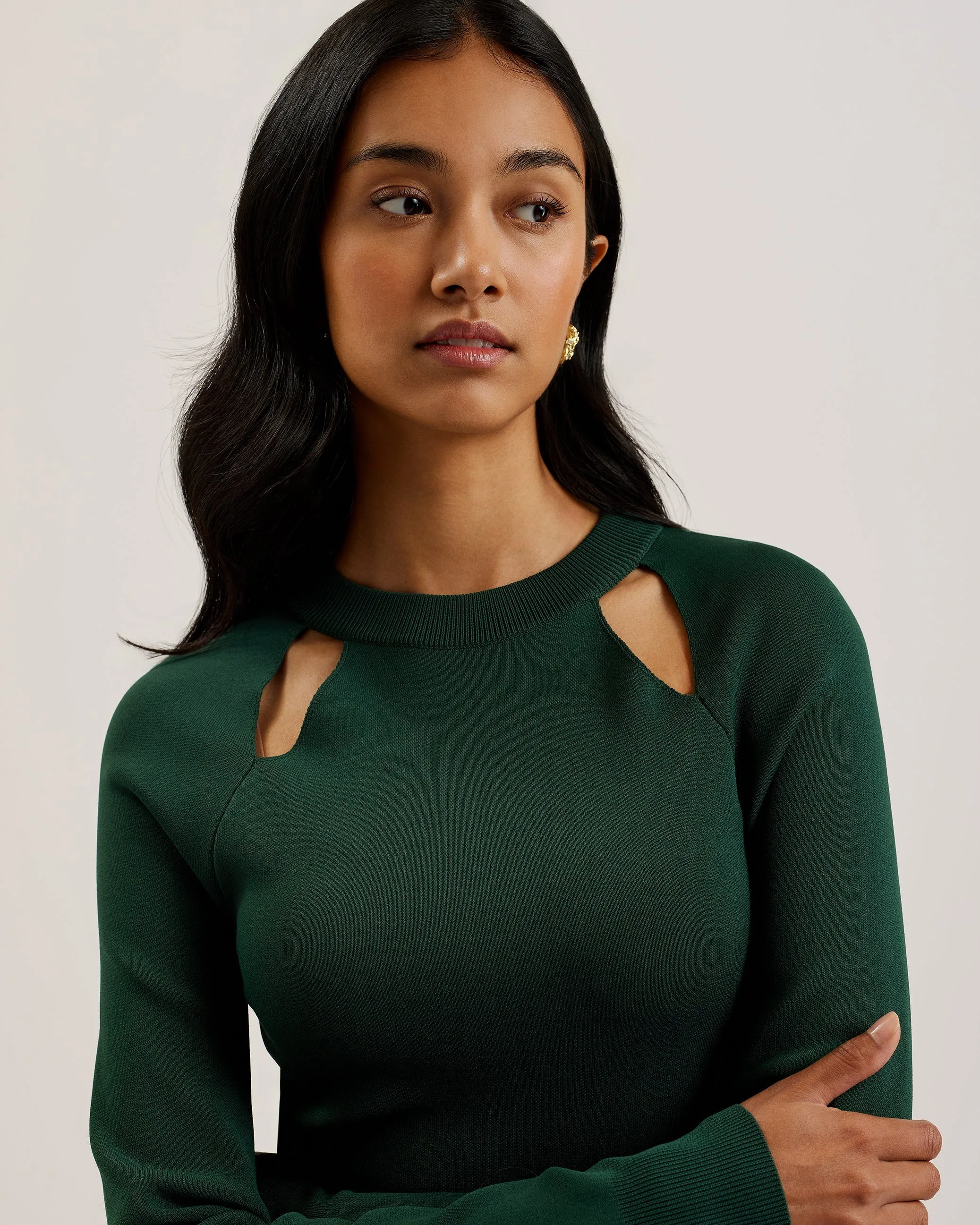 Alfeios Cut Out Midi Knit Dress With Front Sl Dk-Green