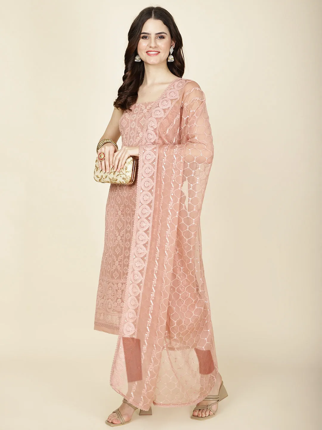 All Over Embroidery Georgette Unstitched Suit Piece With Dupatta