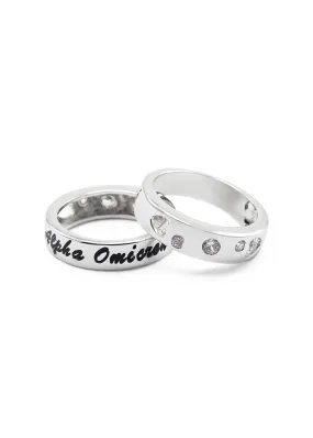 Alpha Omicron Pi Sterling Silver Ring with Hearts and Cubic Zirconias