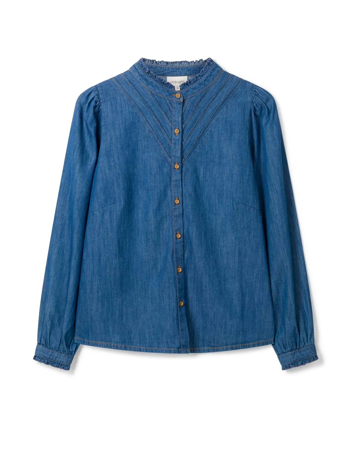 Asterope Organic Cotton Chambray Frill Blouse - Indigo Blue