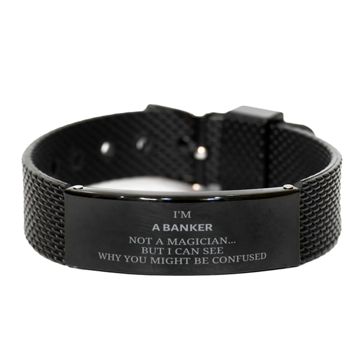 Badass Banker Gifts, I'm Banker not a magician, Sarcastic Black Shark Mesh Bracelet for Banker Birthday Christmas for  Men, Women, Friends, Coworkers