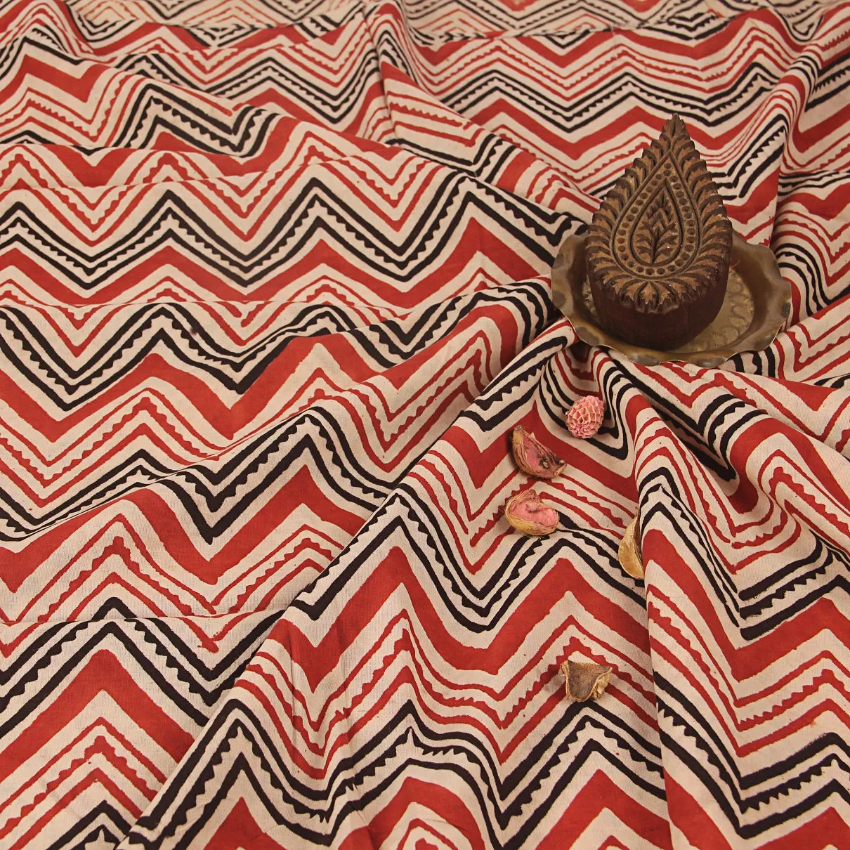 Bagru Zigzag Print Hand Block Printed Cotton Fabric