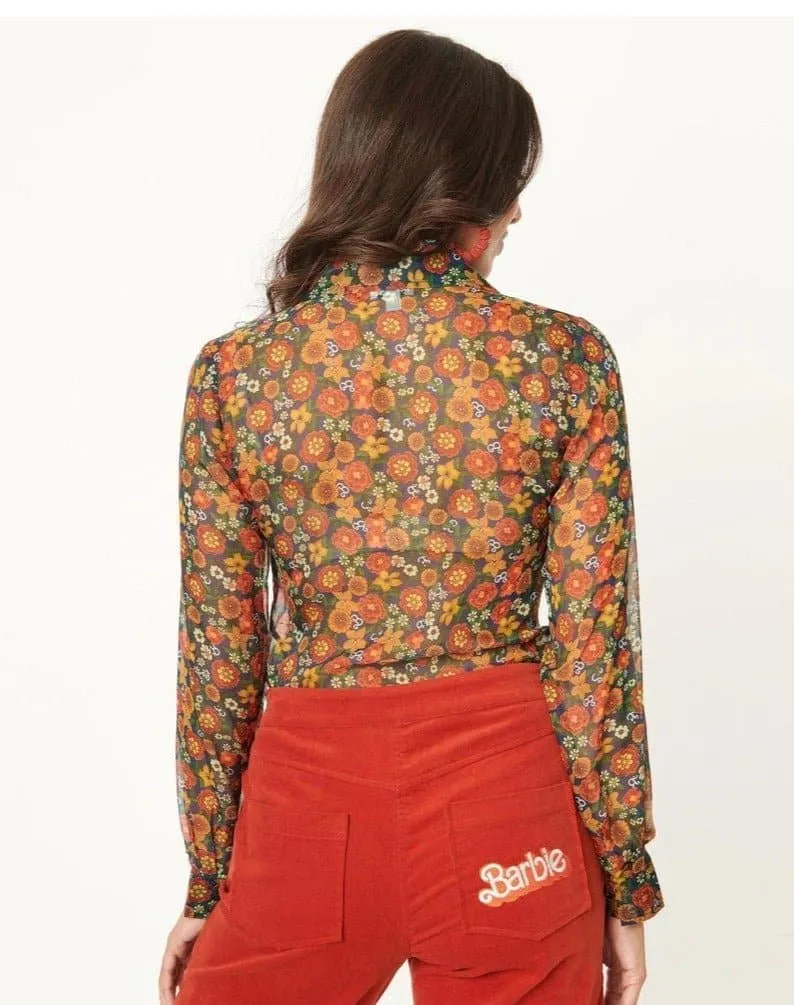 Barbie x Unique Vintage Multicolor Floral Print Gaucho Gear Blouse