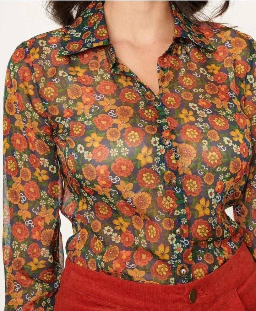 Barbie x Unique Vintage Multicolor Floral Print Gaucho Gear Blouse