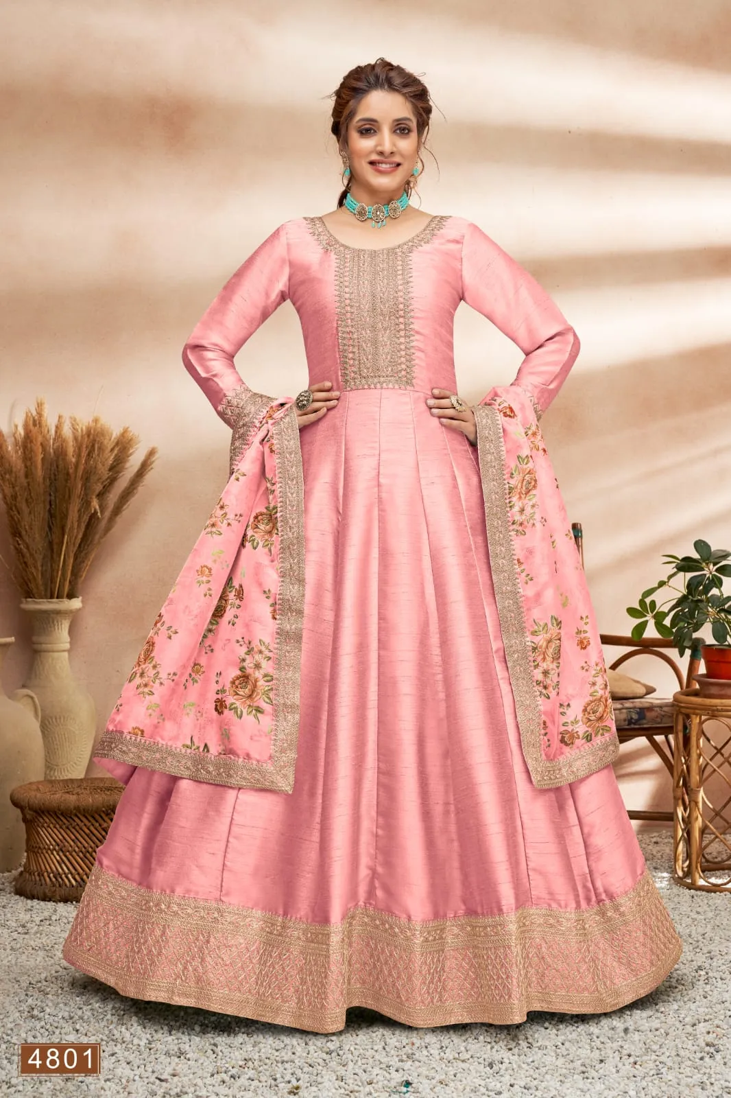 Beautifully designed Anarkali Set with heavy dupatta- Rent