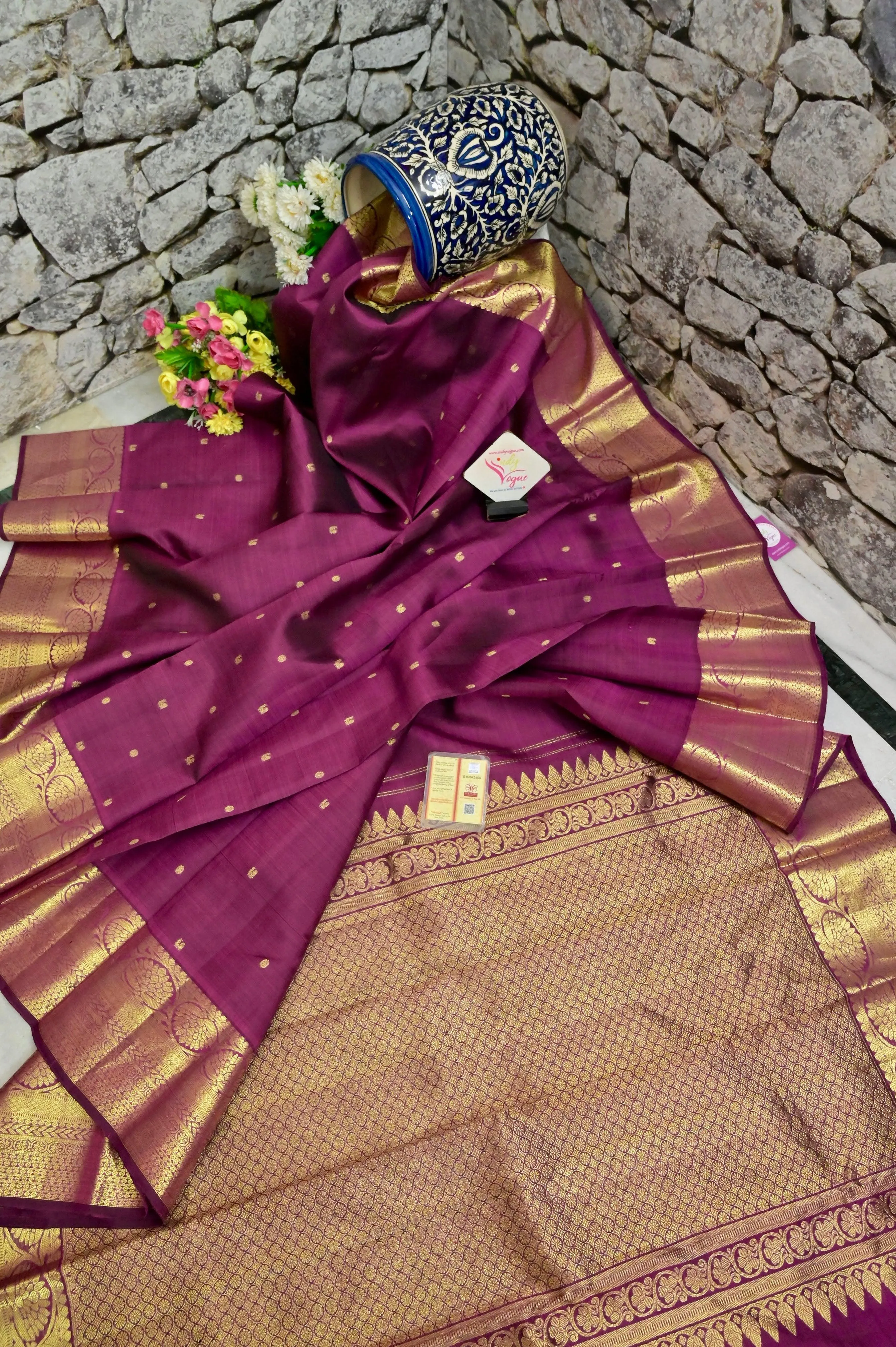 Beetroot Color Kanjeevaram Silk Saree with Double Pett and Double Warp