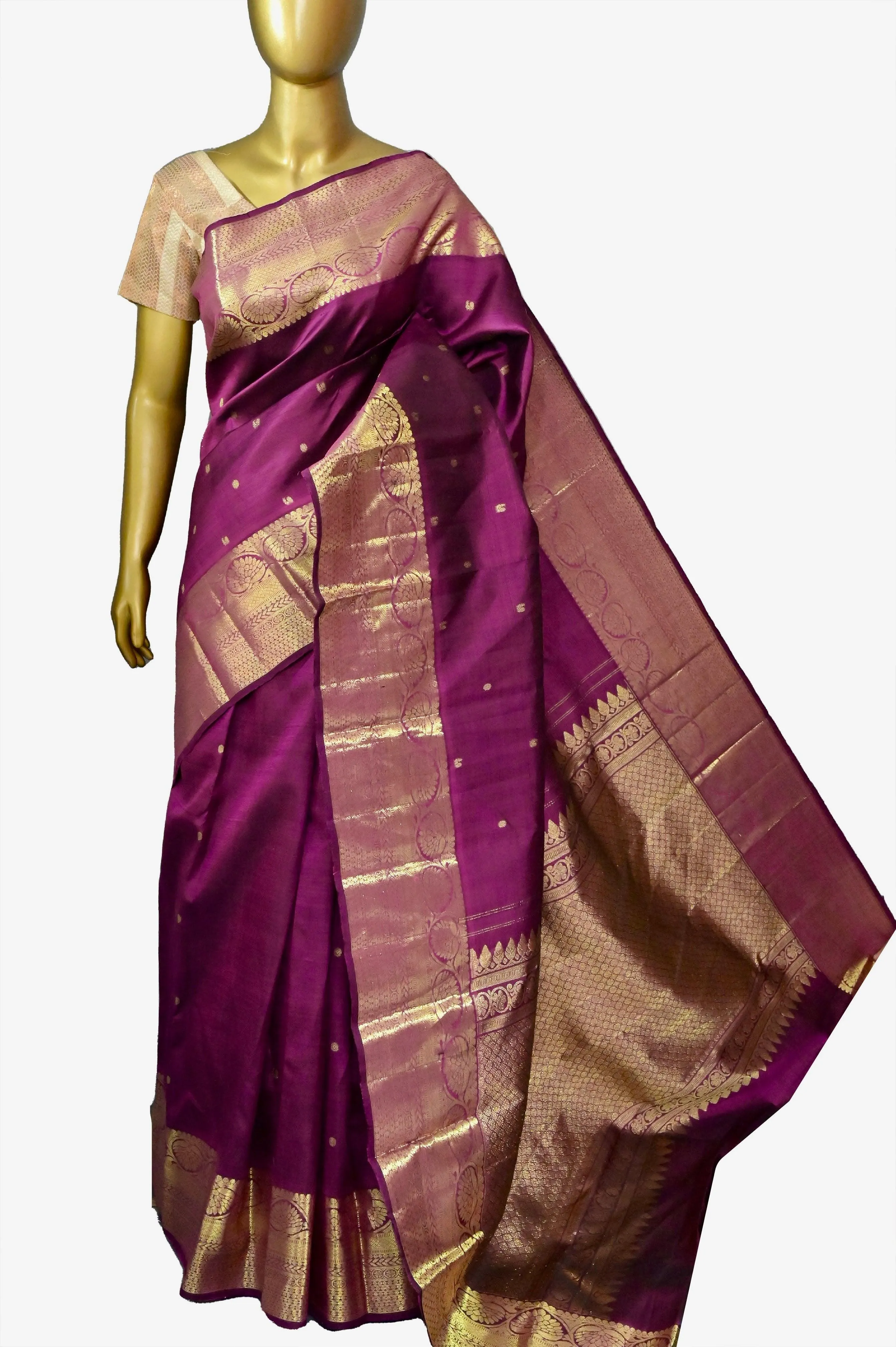 Beetroot Color Kanjeevaram Silk Saree with Double Pett and Double Warp