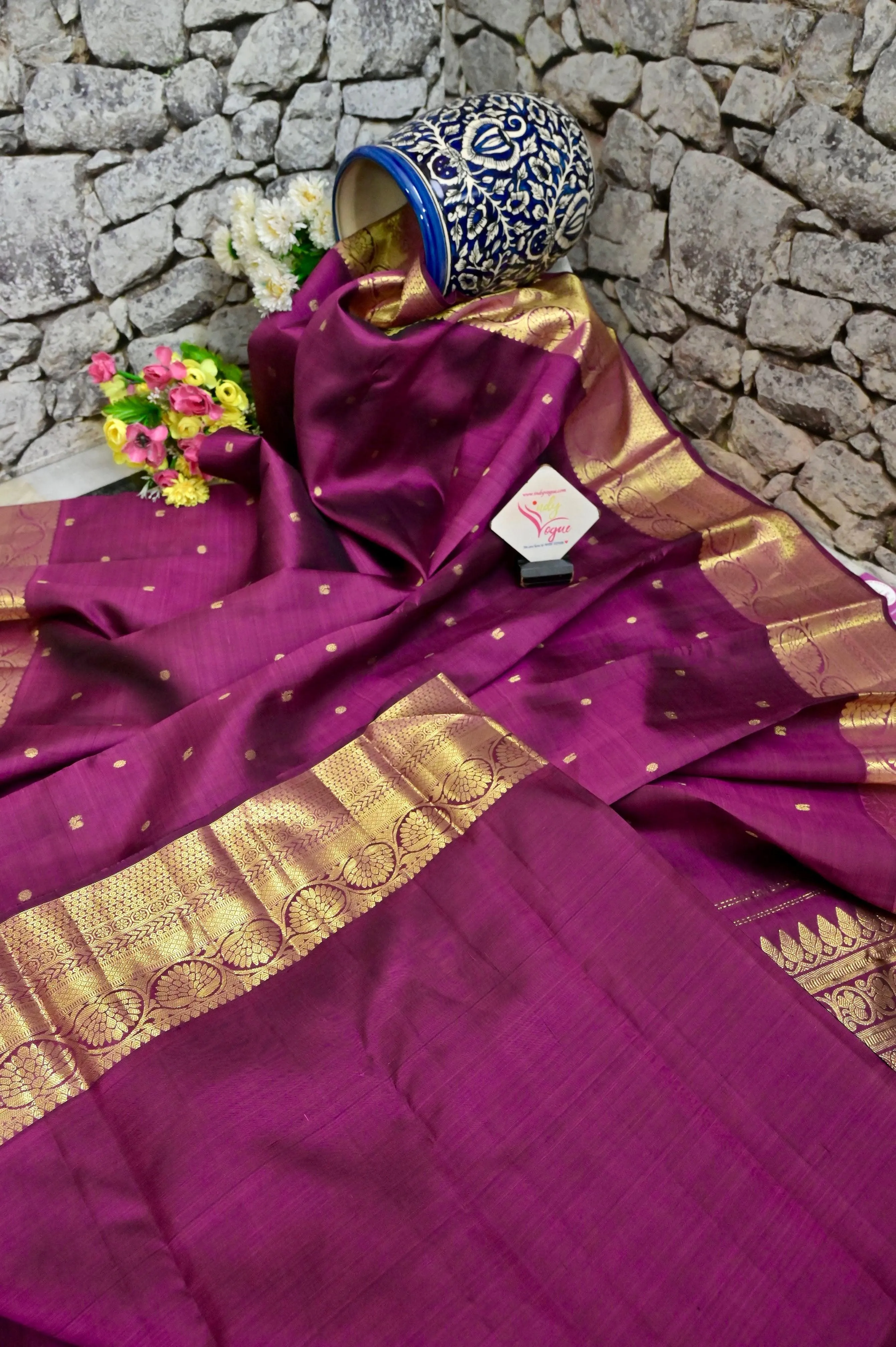 Beetroot Color Kanjeevaram Silk Saree with Double Pett and Double Warp