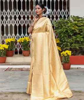 Beige silk banarasi handwoven saree