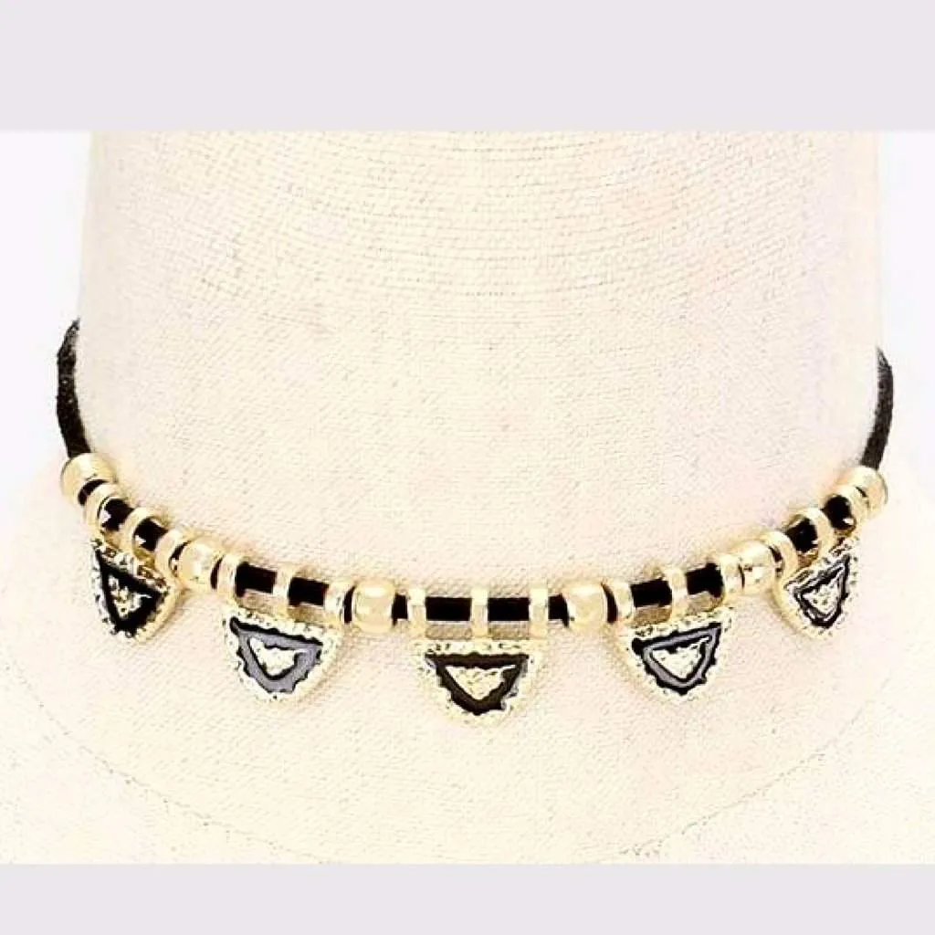 Black and Gold Hammered Metal Triangle Choker