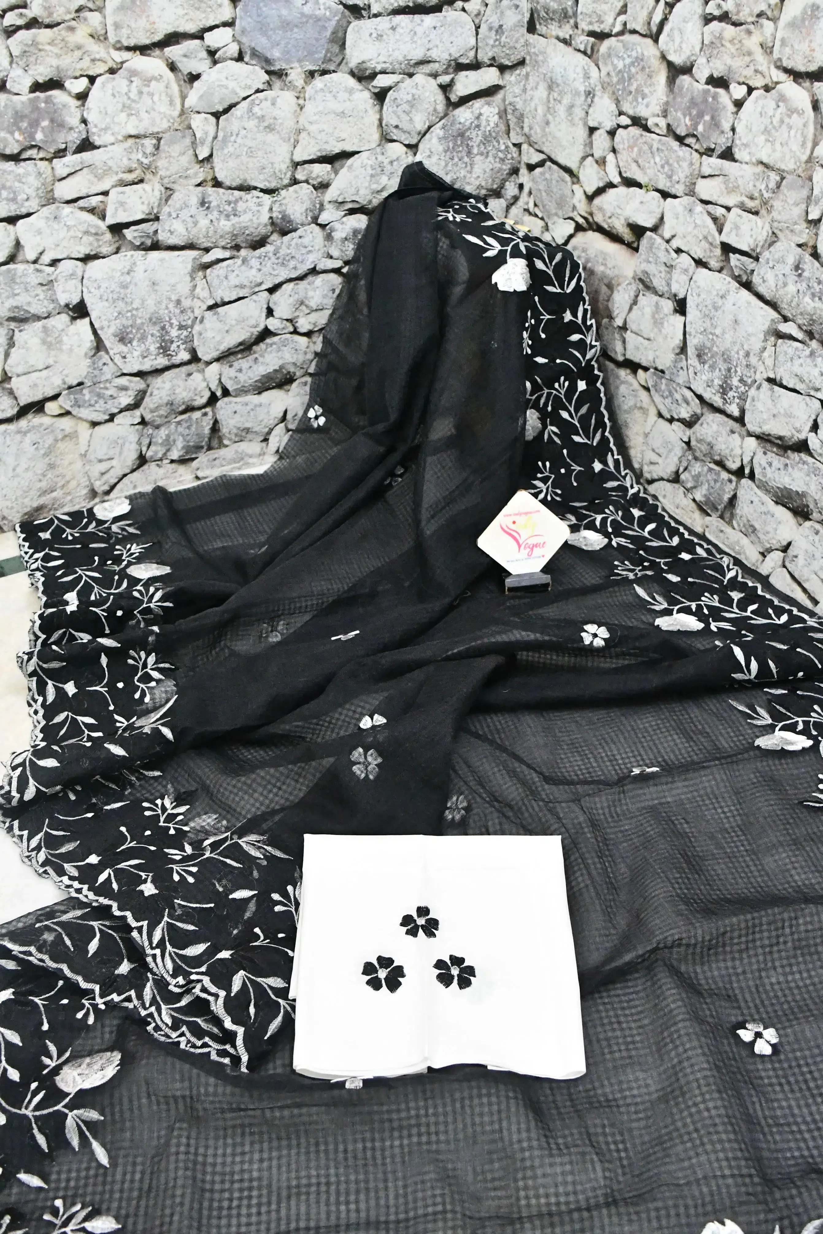 Black Color Resham Kota Saree with Embroidery Work