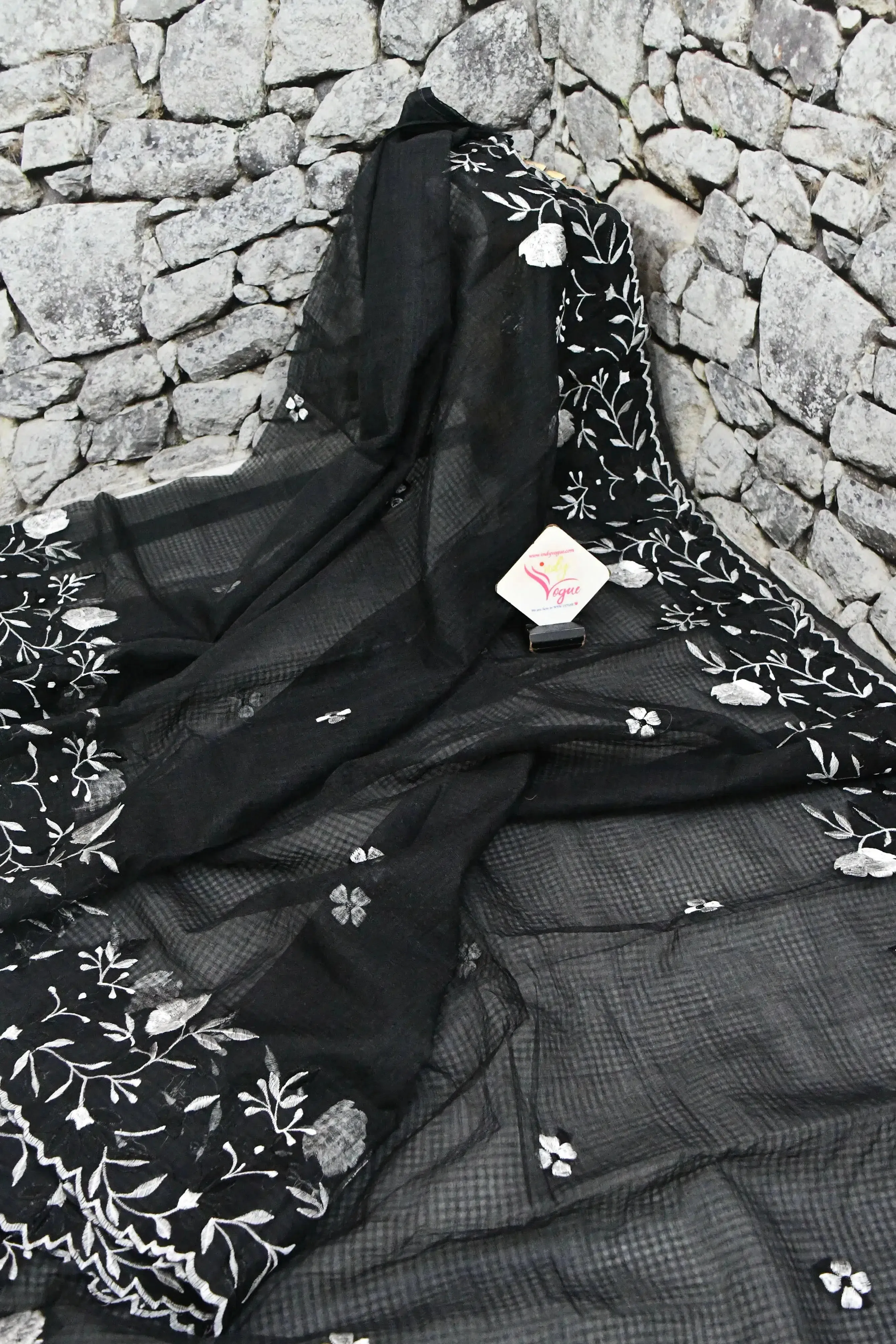 Black Color Resham Kota Saree with Embroidery Work