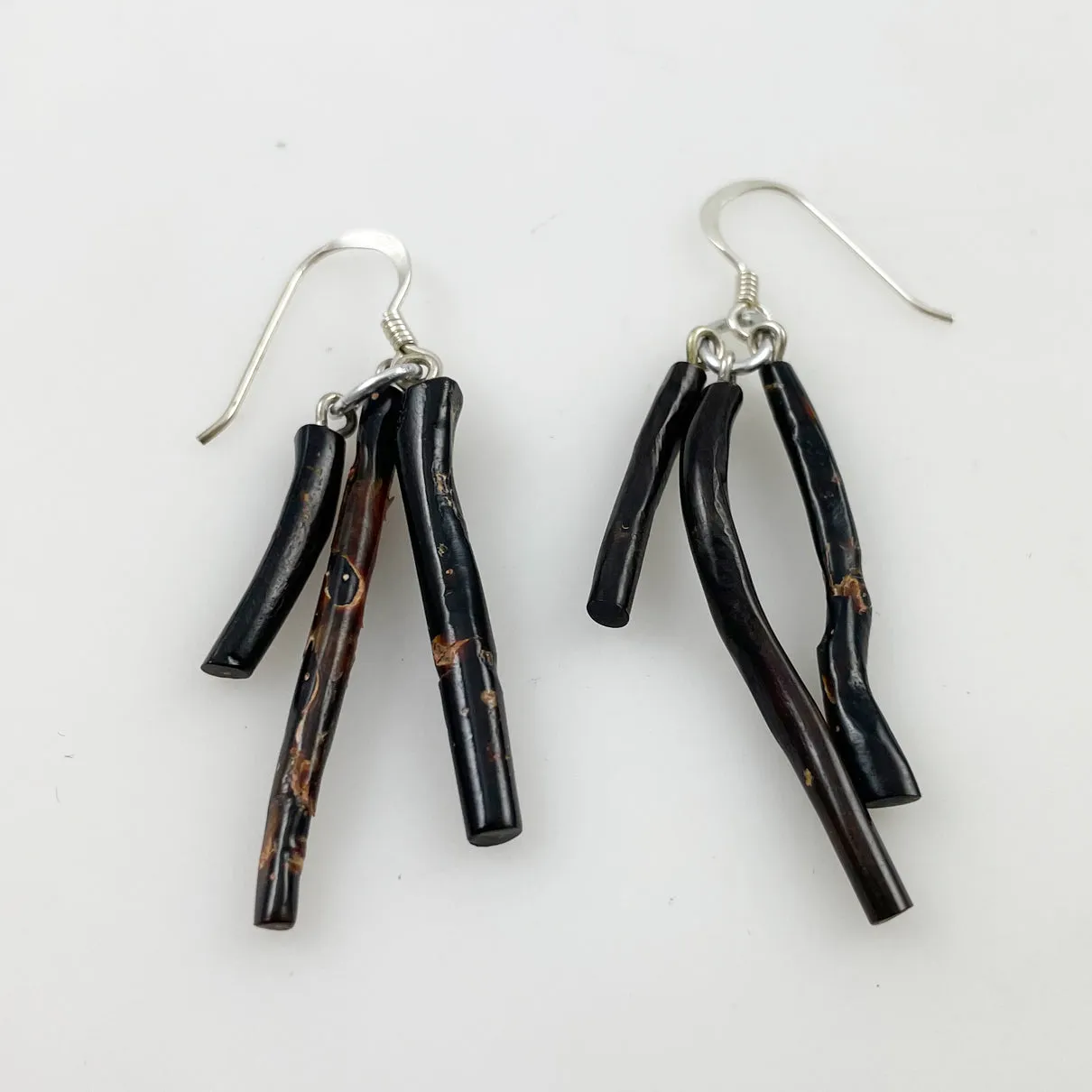 Black Coral & Sterling Silver Earrings Vintage Hawaiian