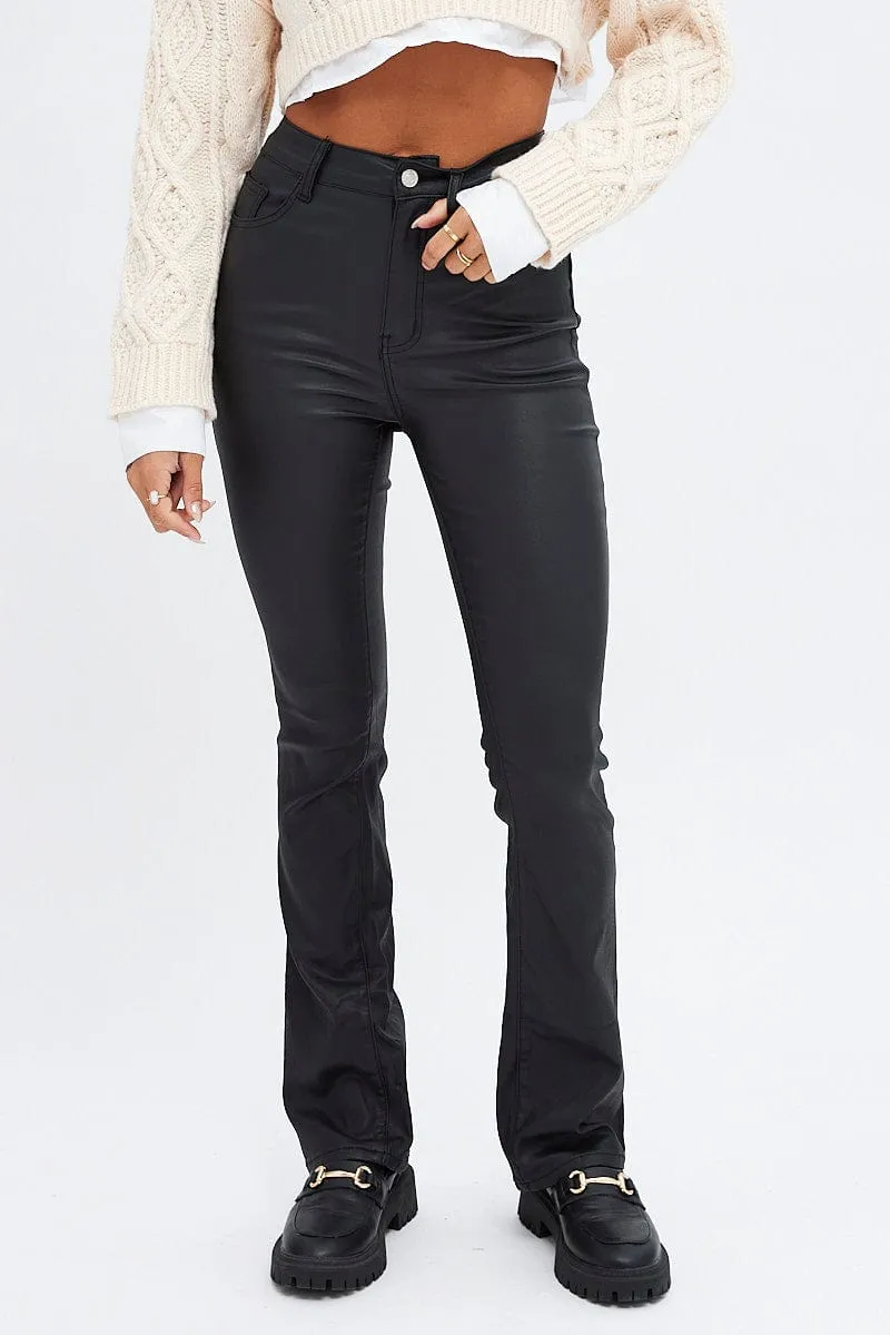 Black Flare Denim Jeans Coated High rise