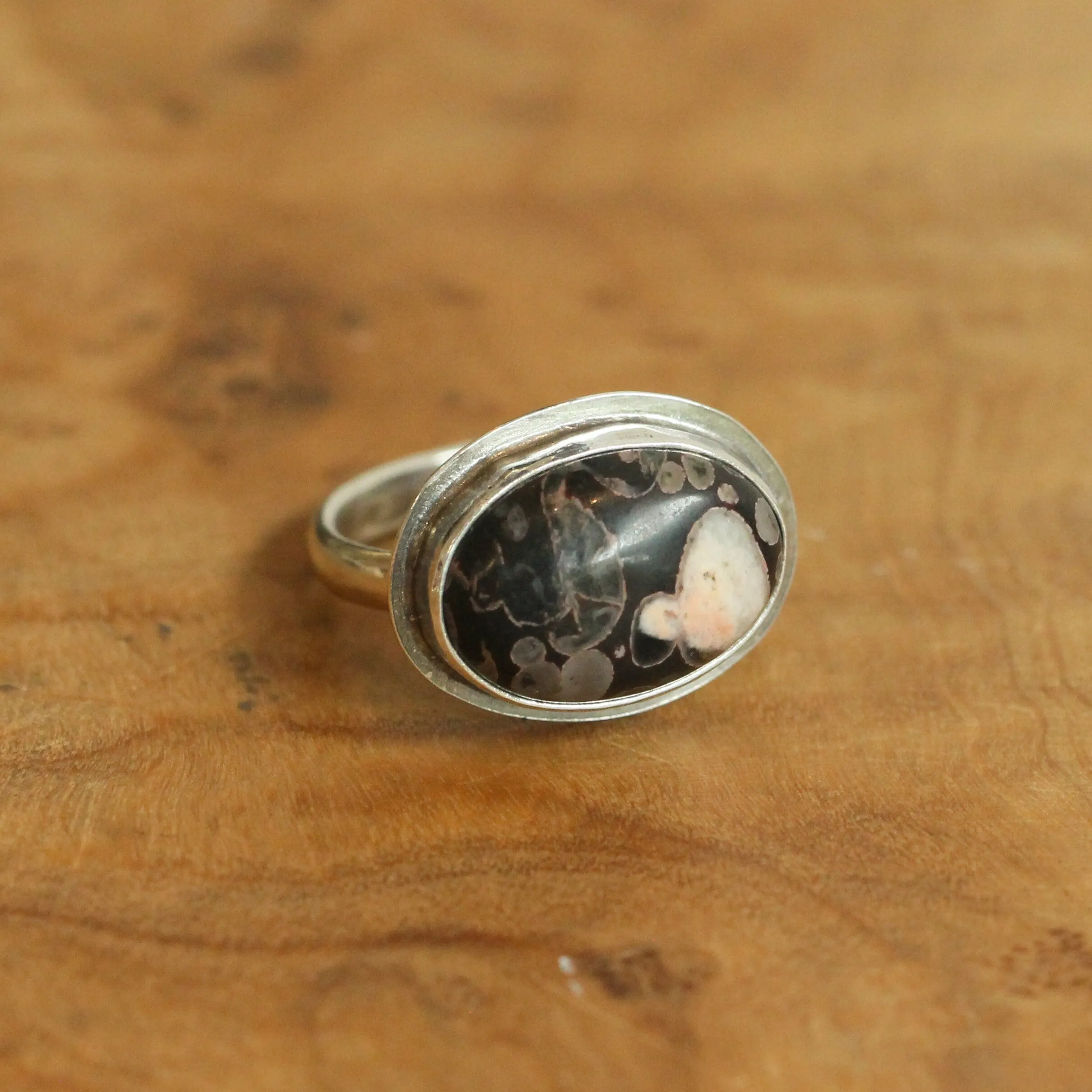 Black Fossil Ring - East West Fossil Ring -  Silversmith Ring - Boho Ring - Natural Fossil