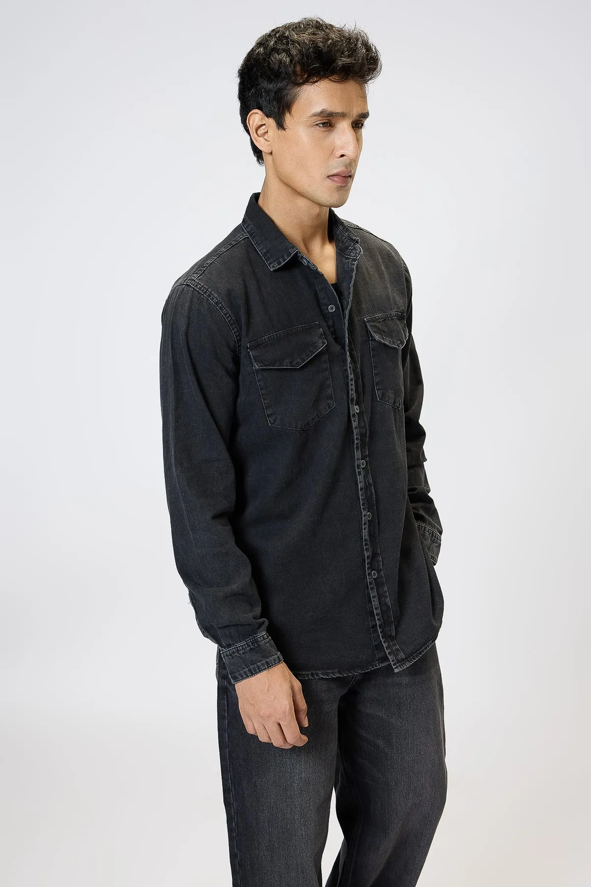 Black Gradated Denim Effect Shirt