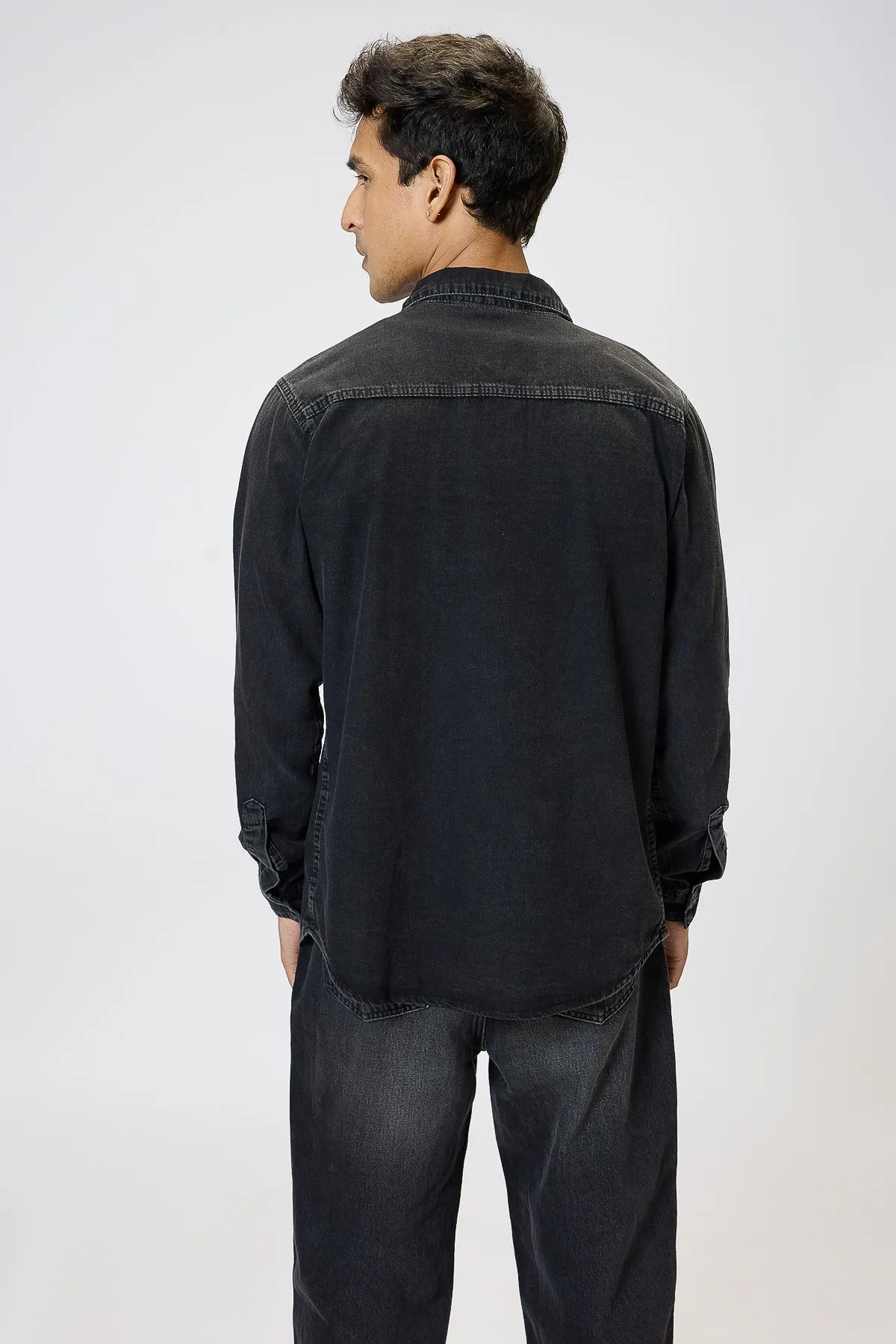 Black Gradated Denim Effect Shirt