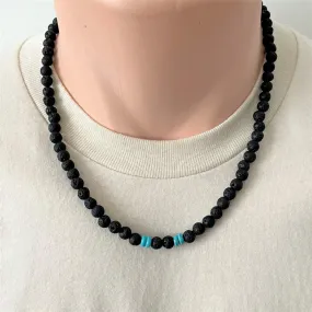 Black Lava and Turquoise Howlite Mens Beaded Necklace