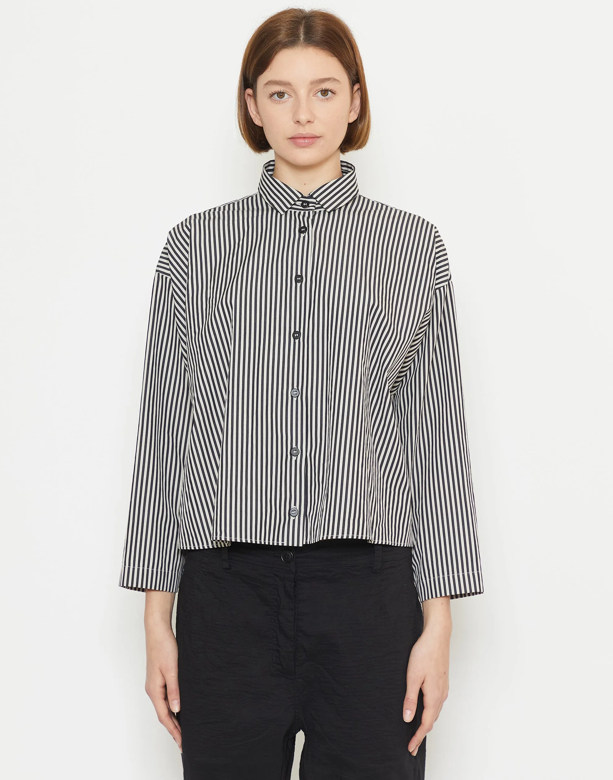 Black Stripe Cotton Short Overshirt