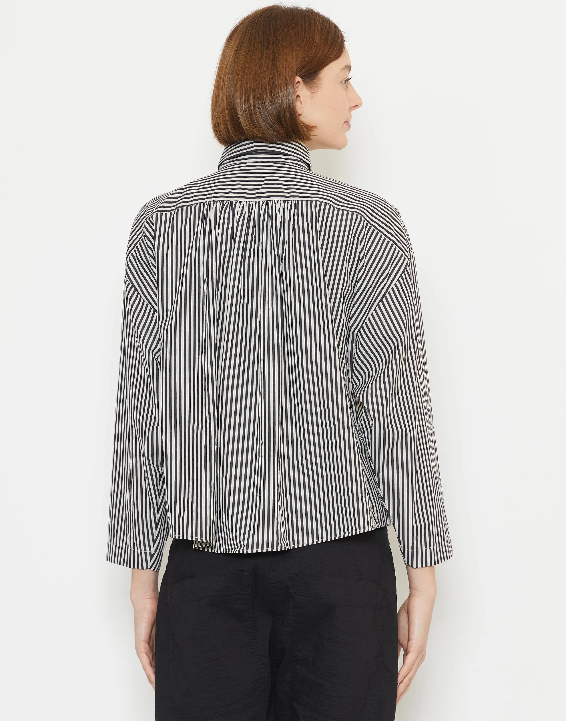 Black Stripe Cotton Short Overshirt