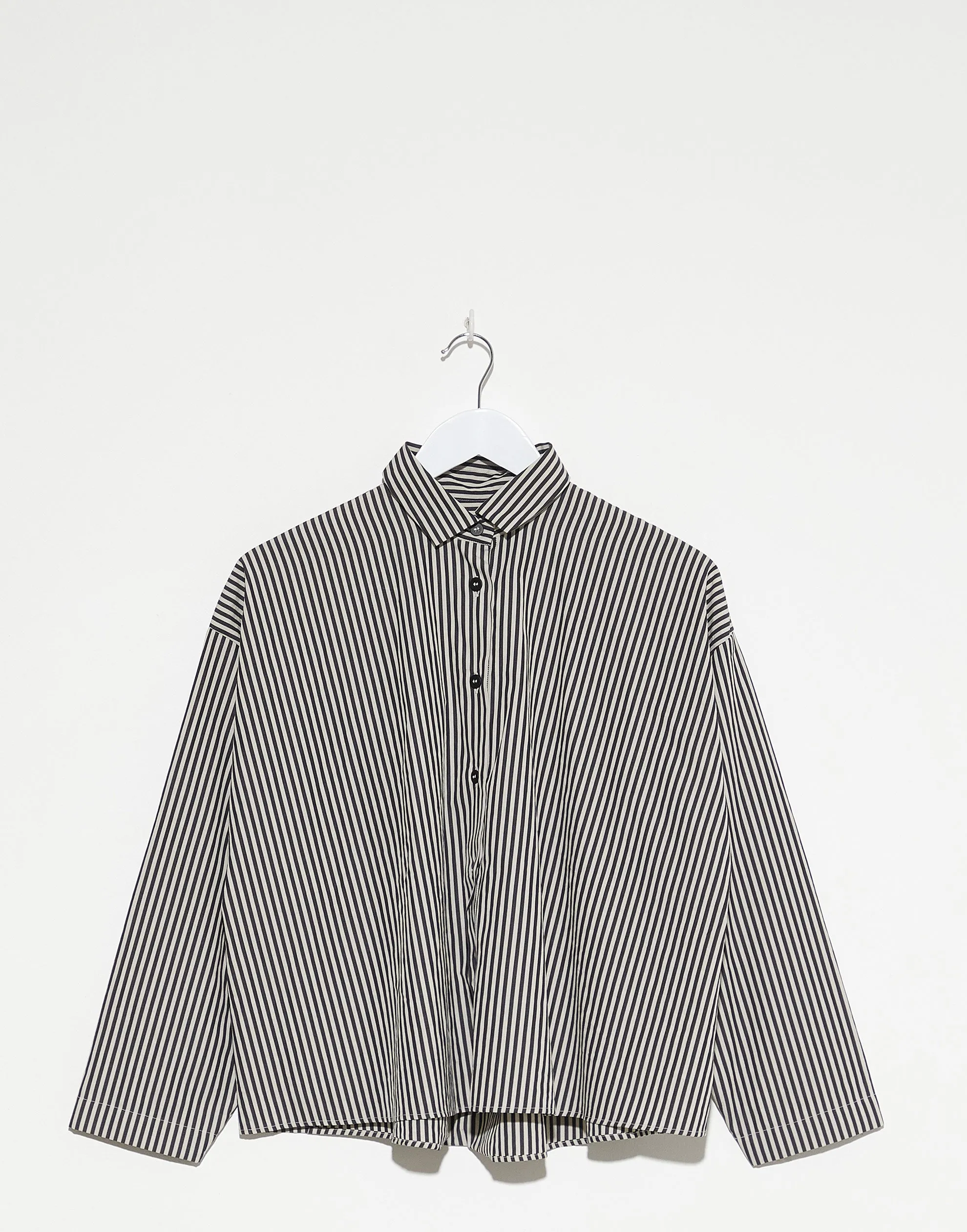 Black Stripe Cotton Short Overshirt